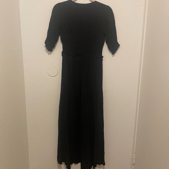 EXPRESS Black Faux Wrap Short Sleeve High Low Hem Ruffled Midi Dress Size XS - Picture 2 of 5